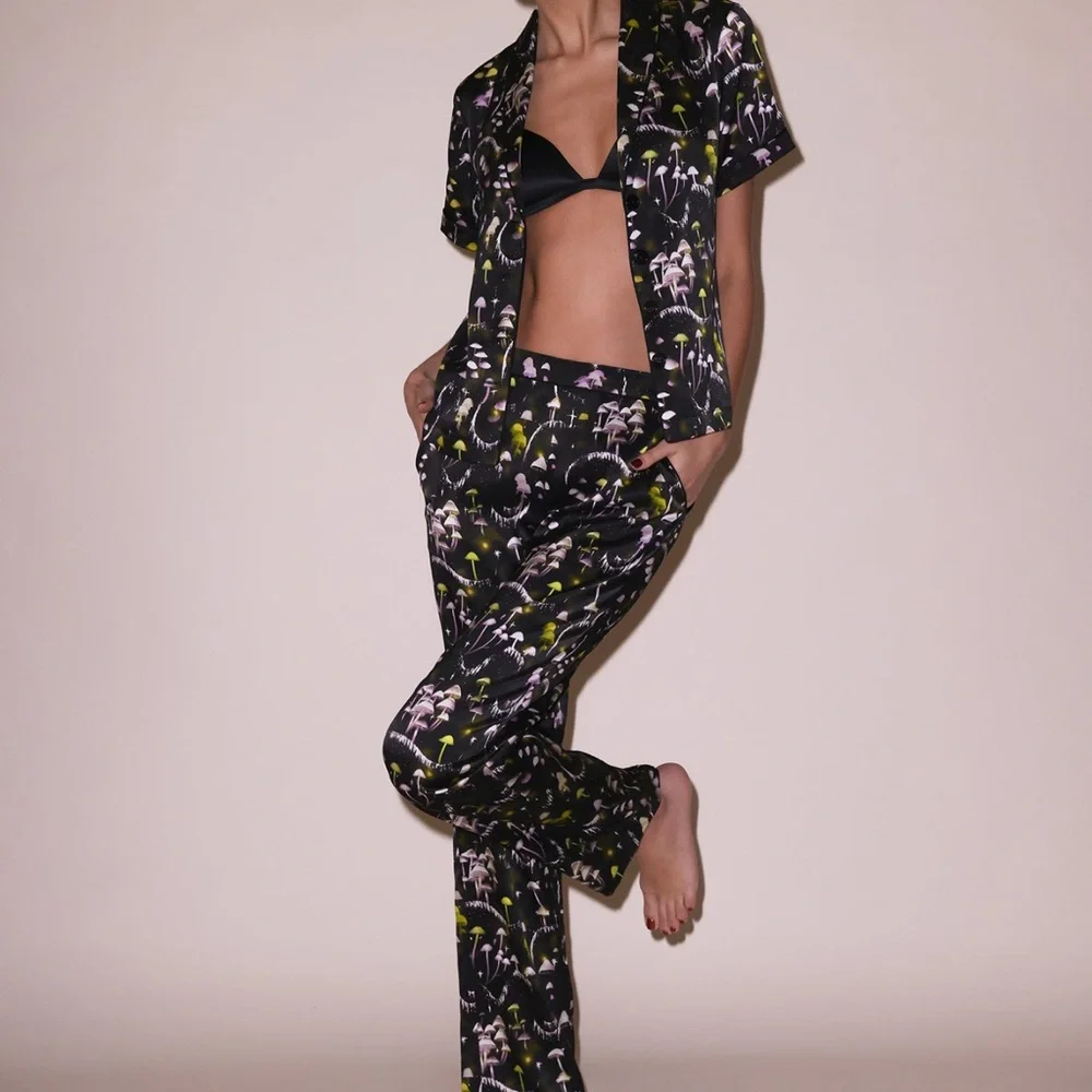 Fleur du Mal Black and Purple Etheral Mushroom Print Pajama Top-small - Picture 4 of 11